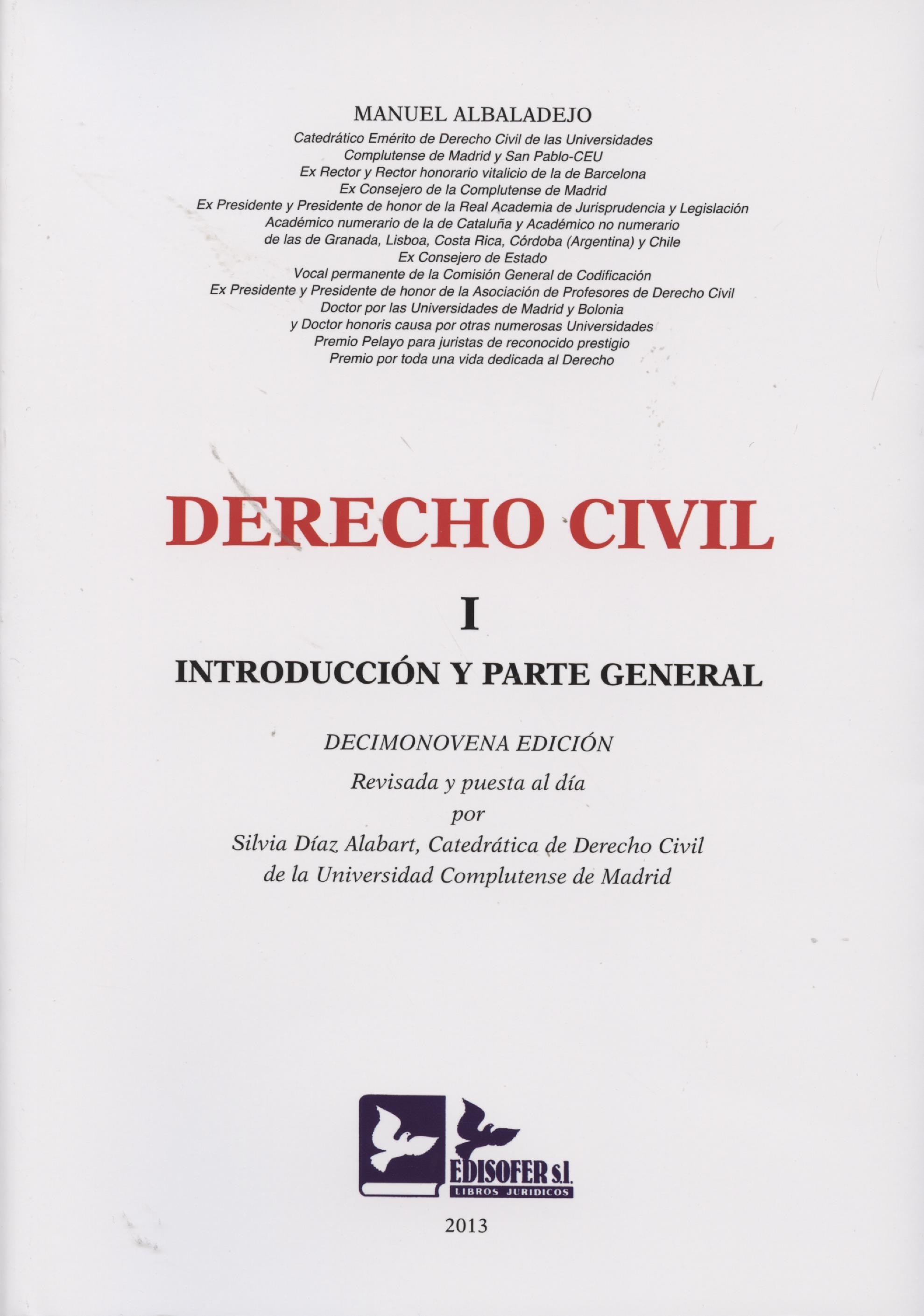 DERECHO CIVIL. I INTRODUCCIÓN Y PARTE GENERAL. 