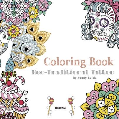 COLORING BOOK. NEO-TRADITIONAL TATTOO. 