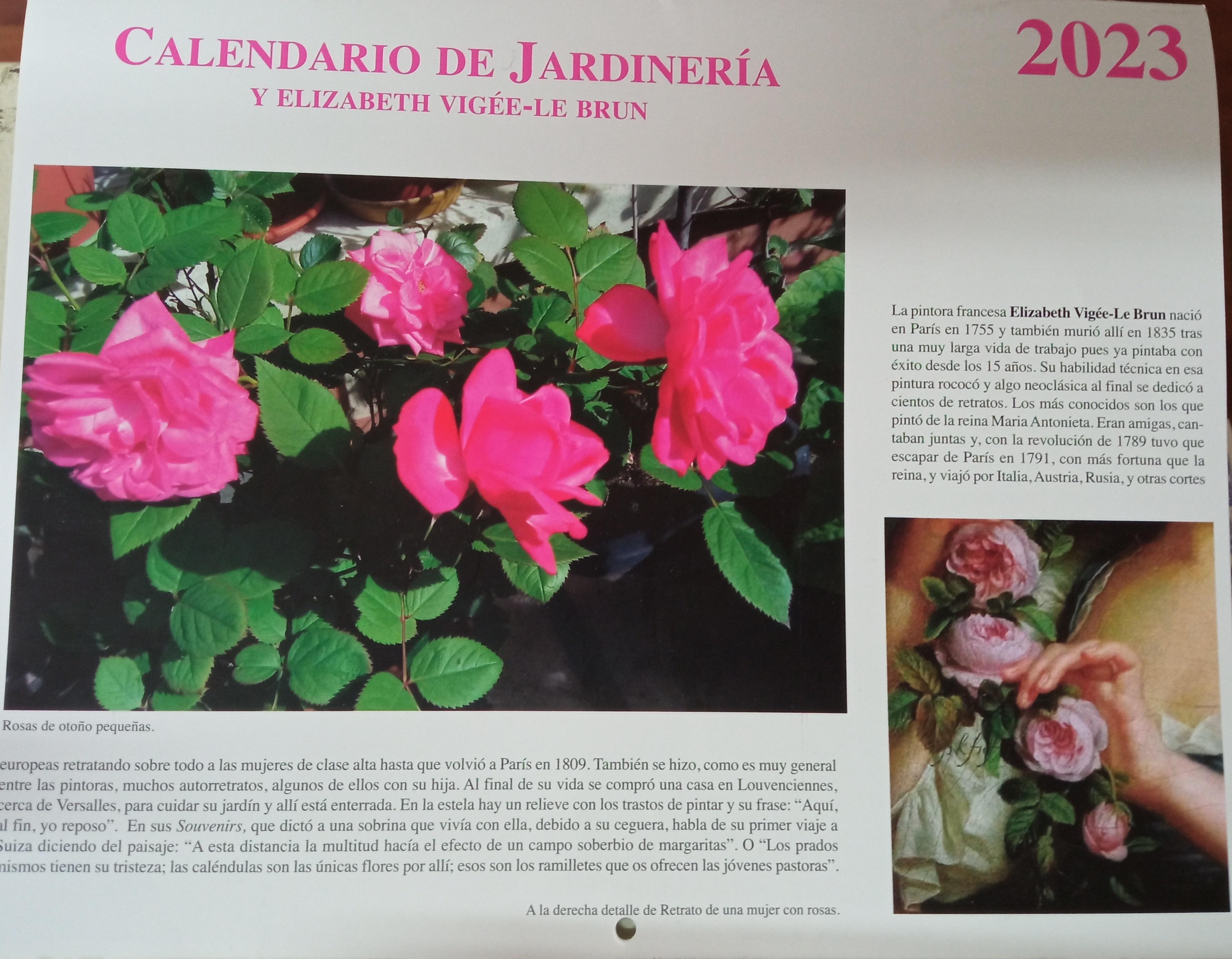 CALENDARIO DE JARDINERIA 2023 Y ELIZABETH VIGEE-LE BRUN